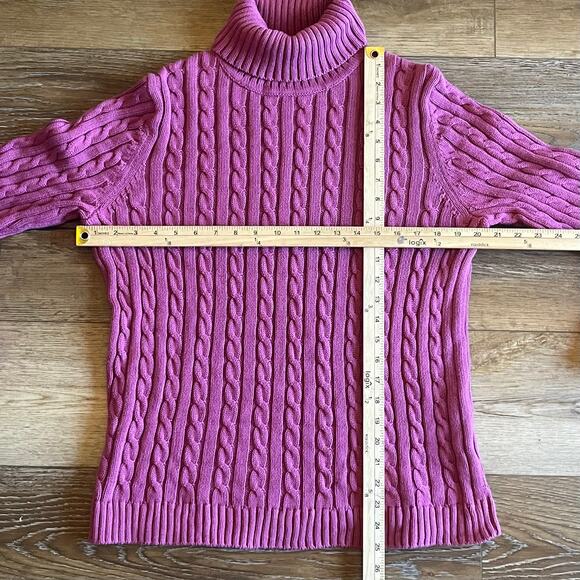 LL Bean Sweater Womens L Chunky Cable Knit Turtleneck Mauve Fisherman Preppy Ski - Picture 4 of 4